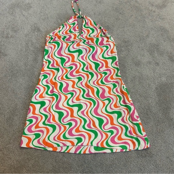 Zara multicoloured swirl print retro 70s peephole halter top mini dress L NWOT - Picture 6 of 16